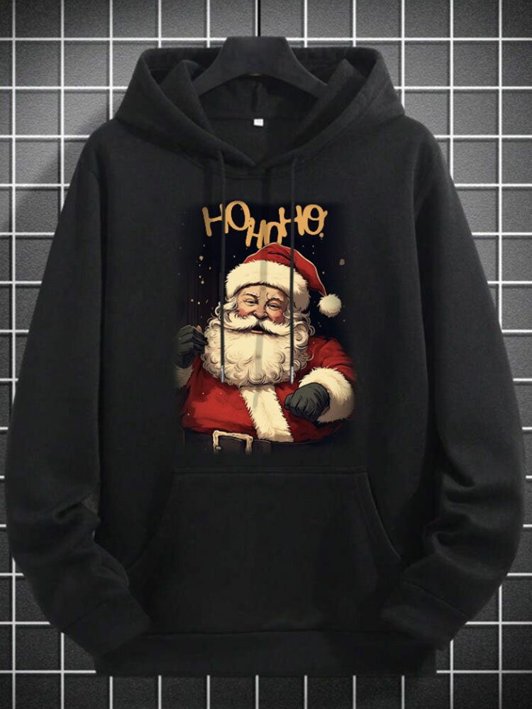 Mens Christmas Santa Claus Graphic Kangaroo Pocket Drawstring Hoodies Top Merken Winkel
